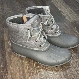 Sperry Women's Glitter Silver Duck Boots - Size 7